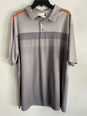 Gray Polo Shirt with Orange Shoulder Stripe - Performance Polo